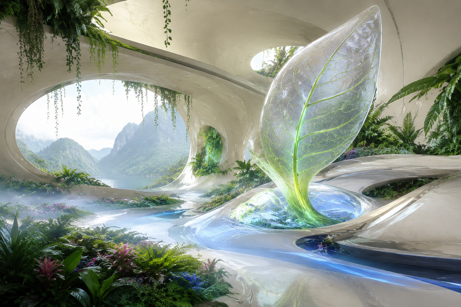 Abstract translucent digital system representing an AI-native website workflow.