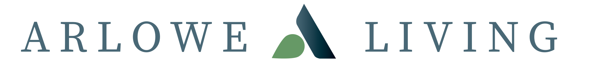Arlowe Living logo: wordmark with a mark combining a leaf and an A, representing the seasons of life and the parent company.